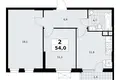 2 room apartment 54 m² South-Western Administrative Okrug, Russia