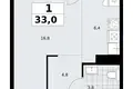Квартира 1 комната 33 м² район Троицк, Россия