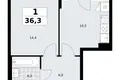 1 room apartment 36 m² Troitsk, Russia