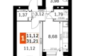 Mieszkanie 1 pokój 31 m² Odincovskiy gorodskoy okrug, Rosja