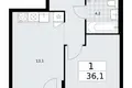 1 room apartment 36 m² Troitsk, Russia