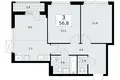 3 room apartment 57 m² poselenie Sosenskoe, Russia