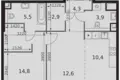 Mieszkanie 2 pokoi 54 m² North-Western Administrative Okrug, Rosja