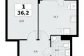 Mieszkanie 1 pokój 36 m² poselenie Sosenskoe, Rosja