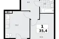 Mieszkanie 1 pokój 35 m² poselenie Sosenskoe, Rosja