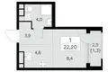 Wohnung 1 zimmer 22 m² Südwestlicher Verwaltungsbezirk, Russland