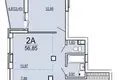 2 room apartment 57 m² Minsk, Belarus