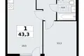 1 room apartment 43 m² Kommunarka, Russia