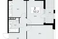 2 room apartment 52 m² Moscow, Russia