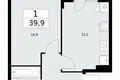 1 room apartment 40 m² poselenie Sosenskoe, Russia