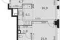 2 room apartment 53 m² Moscow, Russia
