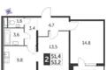 Wohnung 2 zimmer 53 m² Leninsky District, Russland