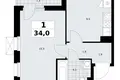 Квартира 1 комната 34 м² район Коммунарка, Россия