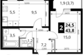 Mieszkanie 2 pokoi 44 m² South-Western Administrative Okrug, Rosja