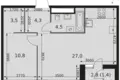 2 room apartment 52 m² Moscow, Russia