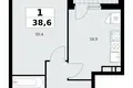 Квартира 1 комната 39 м² Москва, Россия