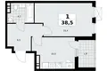 1 room apartment 39 m² Moscow, Russia