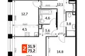 2 room apartment 73 m² Moscow, Russia