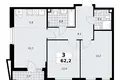 3 room apartment 62 m² poselenie Sosenskoe, Russia