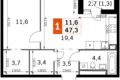 Квартира 1 комната 48 м² Москва, Россия