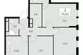 3 room apartment 76 m² South-Western Administrative Okrug, Russia