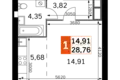 Студия 1 комната 29 м² Одинцовский городской округ, Россия