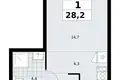 1 room apartment 28 m² Troitsk, Russia
