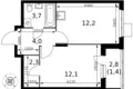 Квартира 1 комната 36 м² Сапроново, Россия
