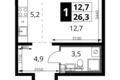 Студия 1 комната 26 м² Ленинский район, Россия