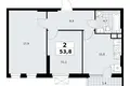 2 room apartment 54 m² South-Western Administrative Okrug, Russia