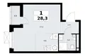 1 room apartment 28 m² Postnikovo, Russia