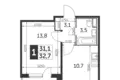 1 room apartment 33 m² Leninsky District, Russia
