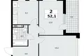 2 room apartment 52 m² Moscow, Russia