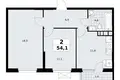 2 room apartment 54 m² South-Western Administrative Okrug, Russia