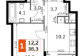 Квартира 1 комната 36 м² Северо-Западный административный округ, Россия