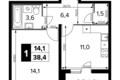 Квартира 1 комната 38 м² Юго-Западный административный округ, Россия