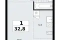 Wohnung 1 zimmer 33 m² Kommunarka, Russland