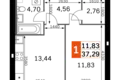 Квартира 1 комната 37 м² Одинцовский городской округ, Россия
