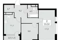 2 room apartment 56 m² South-Western Administrative Okrug, Russia