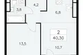 Квартира 2 комнаты 40 м² Юго-Западный административный округ, Россия