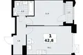 Квартира 1 комната 43 м² район Троицк, Россия