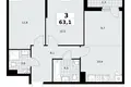 3 room apartment 63 m² poselenie Sosenskoe, Russia