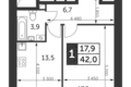 Квартира 1 комната 42 м² район Коньково, Россия