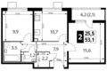 Квартира 2 комнаты 53 м² район Некрасовка, Россия