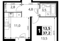 Mieszkanie 1 pokój 37 m² rejon leniński, Rosja