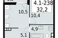 Квартира 1 комната 32 м² Юго-Западный административный округ, Россия