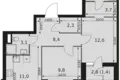 Квартира 2 комнаты 56 м² Москва, Россия