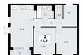 2 room apartment 64 m² Kommunarka, Russia