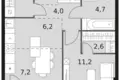 Квартира 1 комната 43 м² Москва, Россия