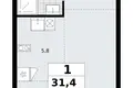 Wohnung 1 zimmer 31 m² Kommunarka, Russland